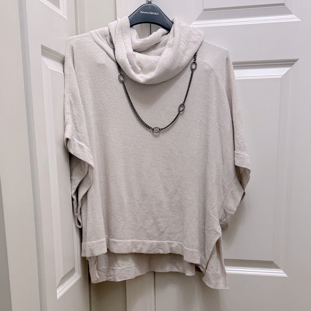 Beige Cowl Neck Sweater with separate chain